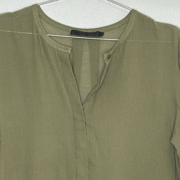 New Jenni Kayne James Tiered A-Line Dress 3/4 Sleeve Moss Green Large Linen - Picture 4 of 16